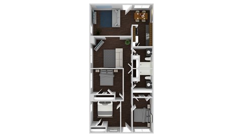 Floor plan for 3 beds, 2 baths, 1100 sqft